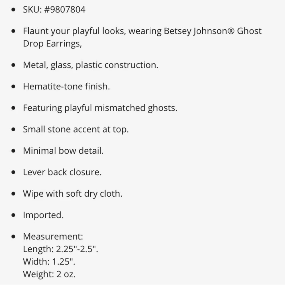 ‼️ LAST PAIR Betsey Johnson Mismatch Ghost Drop Earrings - Picture 12 of 12